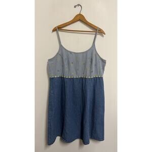 VTG 90’s Denim Sun Dress Embroidered Daisy Gingham Amanda Lee Size 20 XL 40W